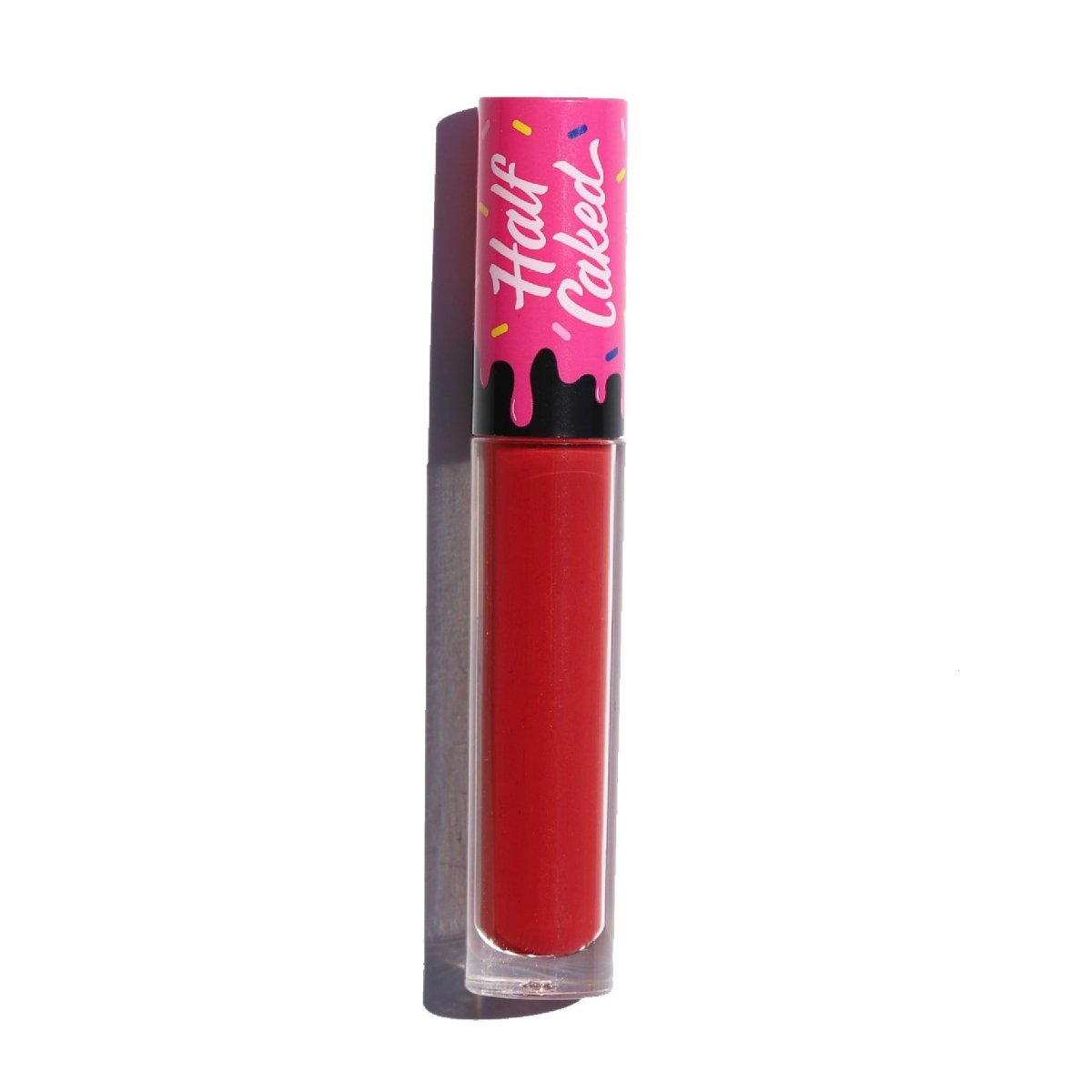 Red liquid lipstick with a pink sprinkle frosting cap -Lip Fondant Liquid Lipstick - Half Caked