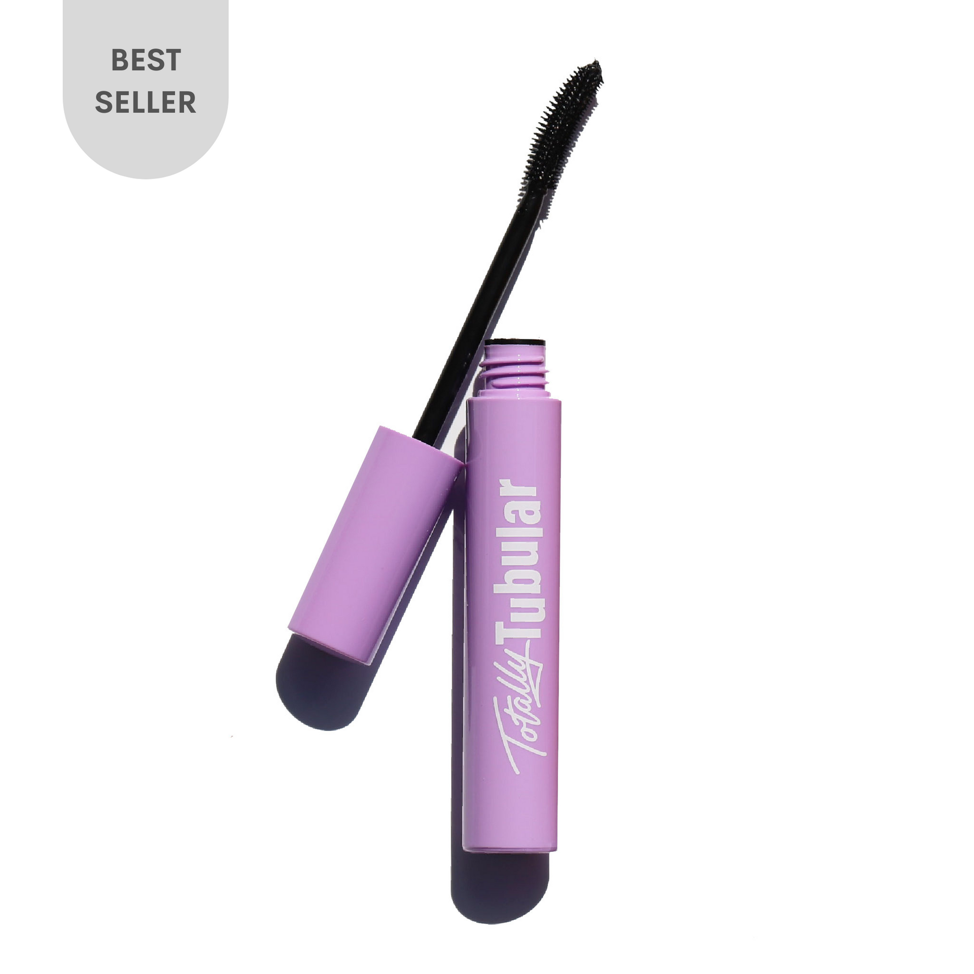 open purple mascara tube with curved black applicator - totally tubular mascara, the ultimate - half caked makeup