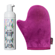 tanning mousse and purple tanning mitt - electric body tanning kit - half caked makeup