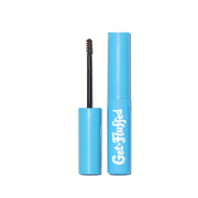 Get-Fluffed Brow Gel in a vibrant blue tube with its mini spoolie applicator showing the gel.