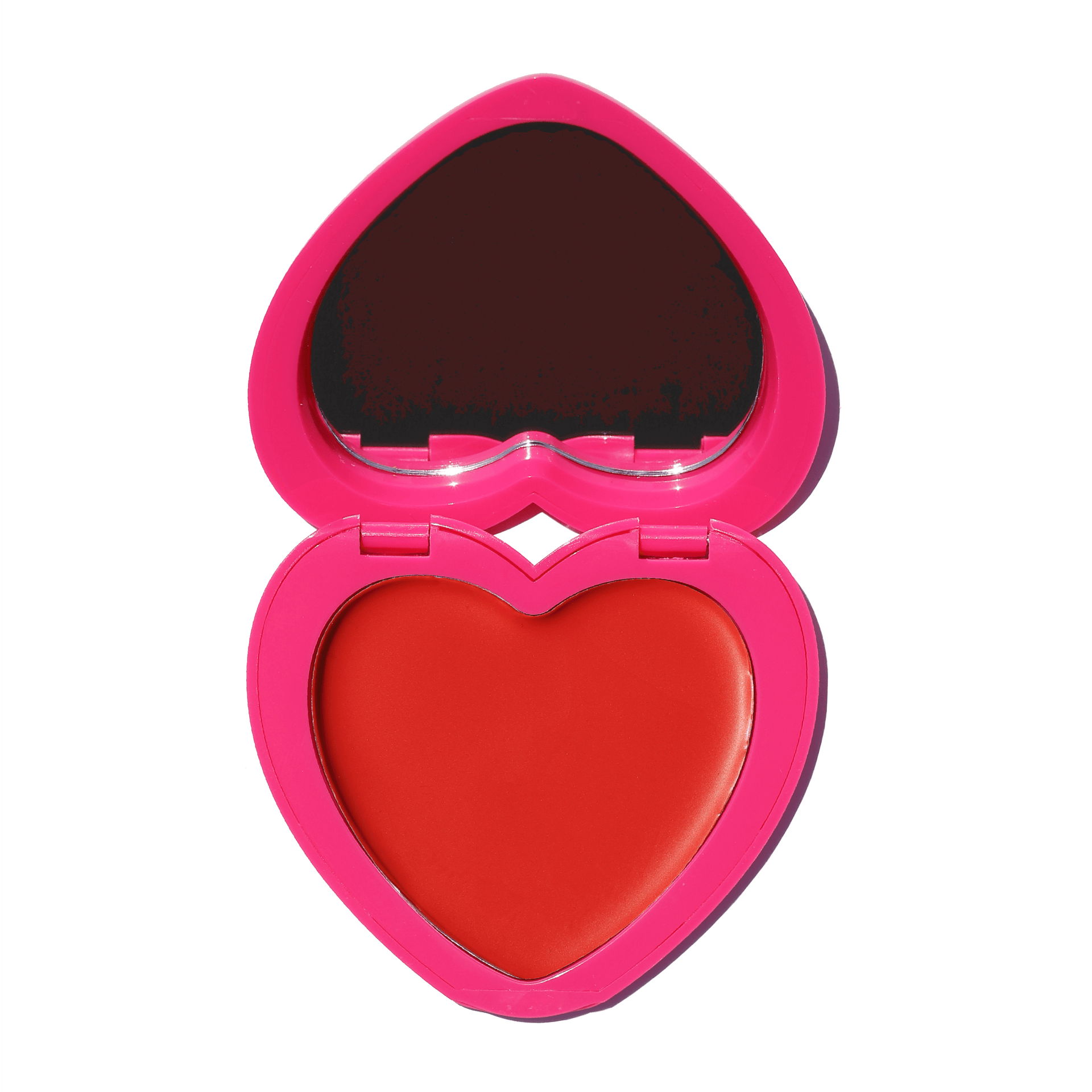Heart-shaped Candy Paint Cheek + Lip Tint compact in vibrant red shade, showcasing its buildable, blendable cream blush for a dewy, radiant finish.