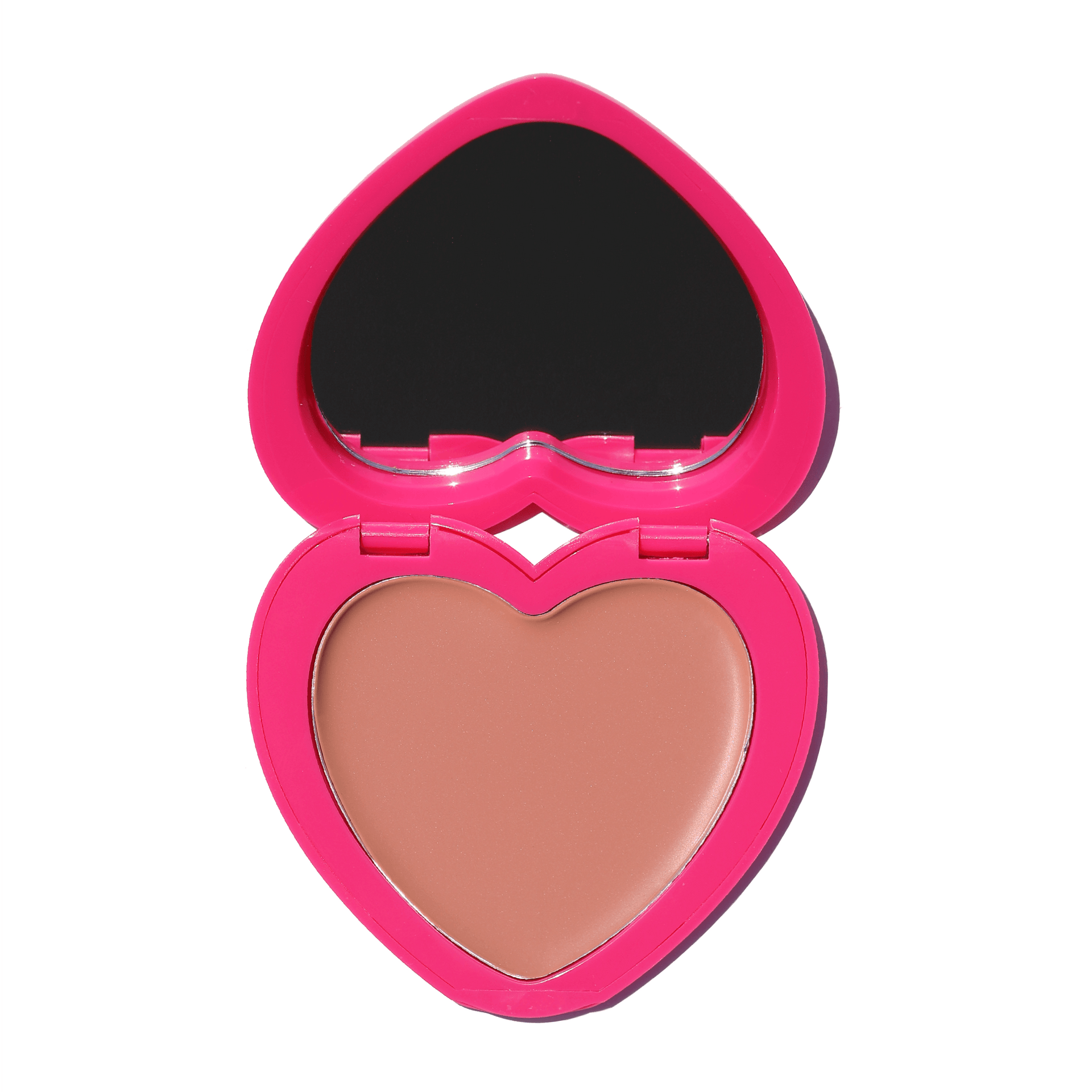 Heart-shaped compact of Candy Paint Cheek + Lip Tint in shade "Velvet Tiger" with a buildable cream blush inside and a built-in mirror on the lid.
