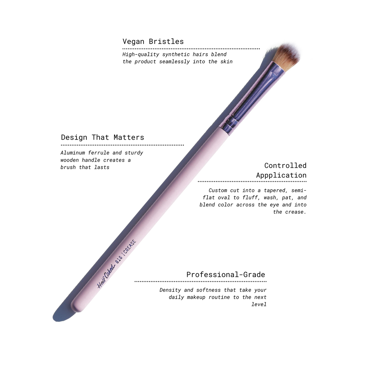 purple vegan eyeshadow brush for crease - 816 crease brush - half caked makeup