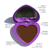 open purple heart-shaped compact with brown pan and key benefits - candy paint bronzer - half caked makeup
