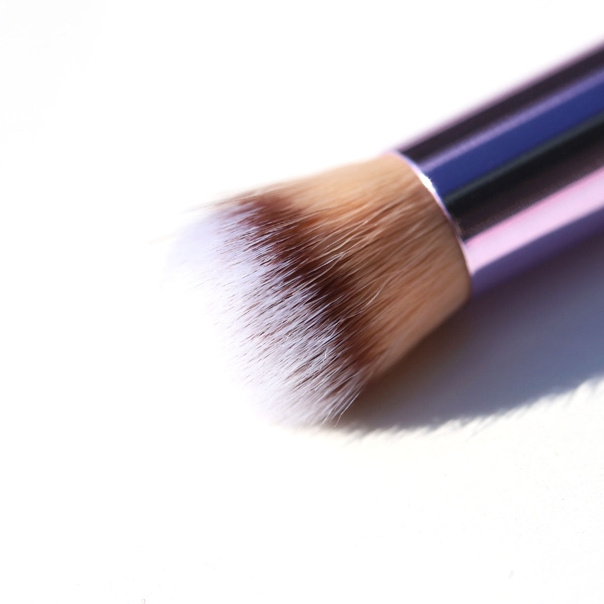 purple eyeshadow blending brush - 407 Deluxe Buffer Brush - half caked makeup