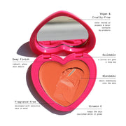 open pink heart shaped compact with mirror and orange pan - Glossy Set - Half Caked