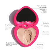 open pink heart-shaped compact with mirror and beige pan - candy paint trifecta - half caked makeup