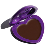 purple heart-shaped compact with mirror and  brown pan - candy paint bronzer, cubby - half caked makeup