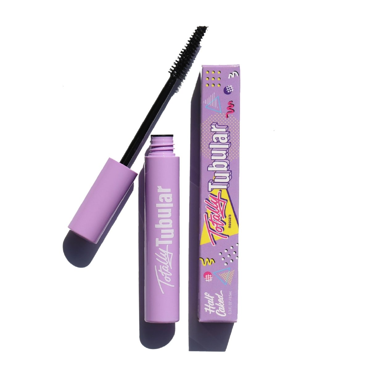 open purple mascara tube with black wire cone applicator and box - totally tubular bundle, the dream - half caked makeup