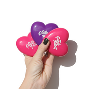 three heart-shaped blush and bronzer compacts in hand - half caked makeup